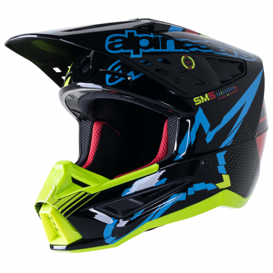 Capacete Alpinestars Sm5 Action Black / Cyan / Yellow Fluo